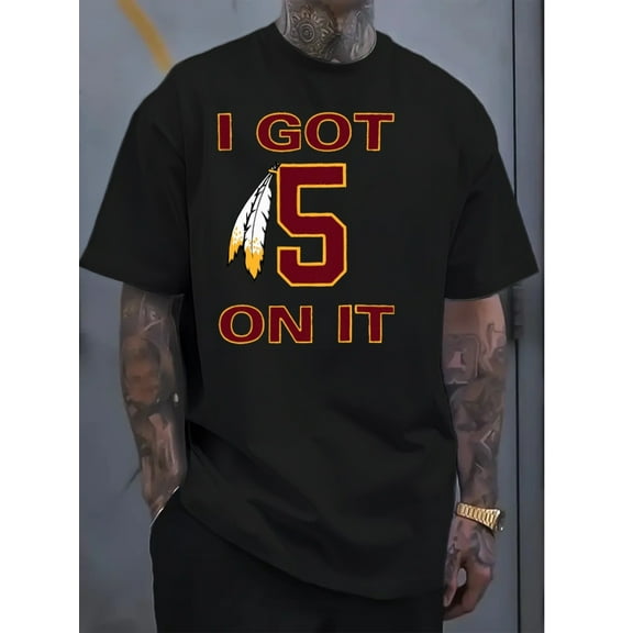 Big & Tall Men's "I Got 5 On It" Graphic T-Shirt - 100% Cotton Regular Fit Short Sleeve, Breathable All-Season Comfort, Machine Washable Casual & Sports Tee with Bold Red Print for Outdoor Activities