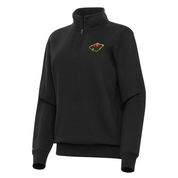 Women's Antigua Black Minnesota Wild Victory Quarter-Zip Sweatshirt