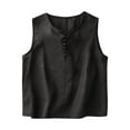 thumbnail image 2 of ECZHAW Linen Tank Tops for Women Loose Fit Back Button Down Crewneck Sleeveless Tops Blouses Casual Side Slit Linen Shirts, 2 of 7