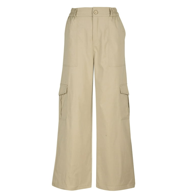 JNGSA Women's Cargo Pants with Pockets Elastic Waist Wide Leg