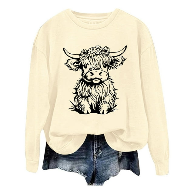 WEAIXIMIUNG Chandails en Molleton pour Femmes Tendance Zip Automne et Hiver 2024 Col Rond Mode Imprimé Vache Manches Longues Mode Décontractée Top Sortie