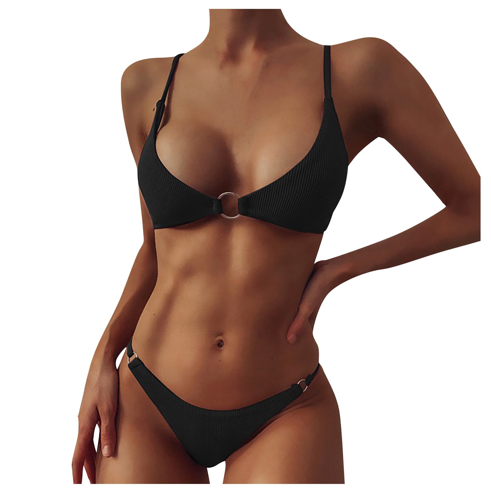 Swimsuits for Women，Alrise Women's Black Bikini Solid Color Two Piece