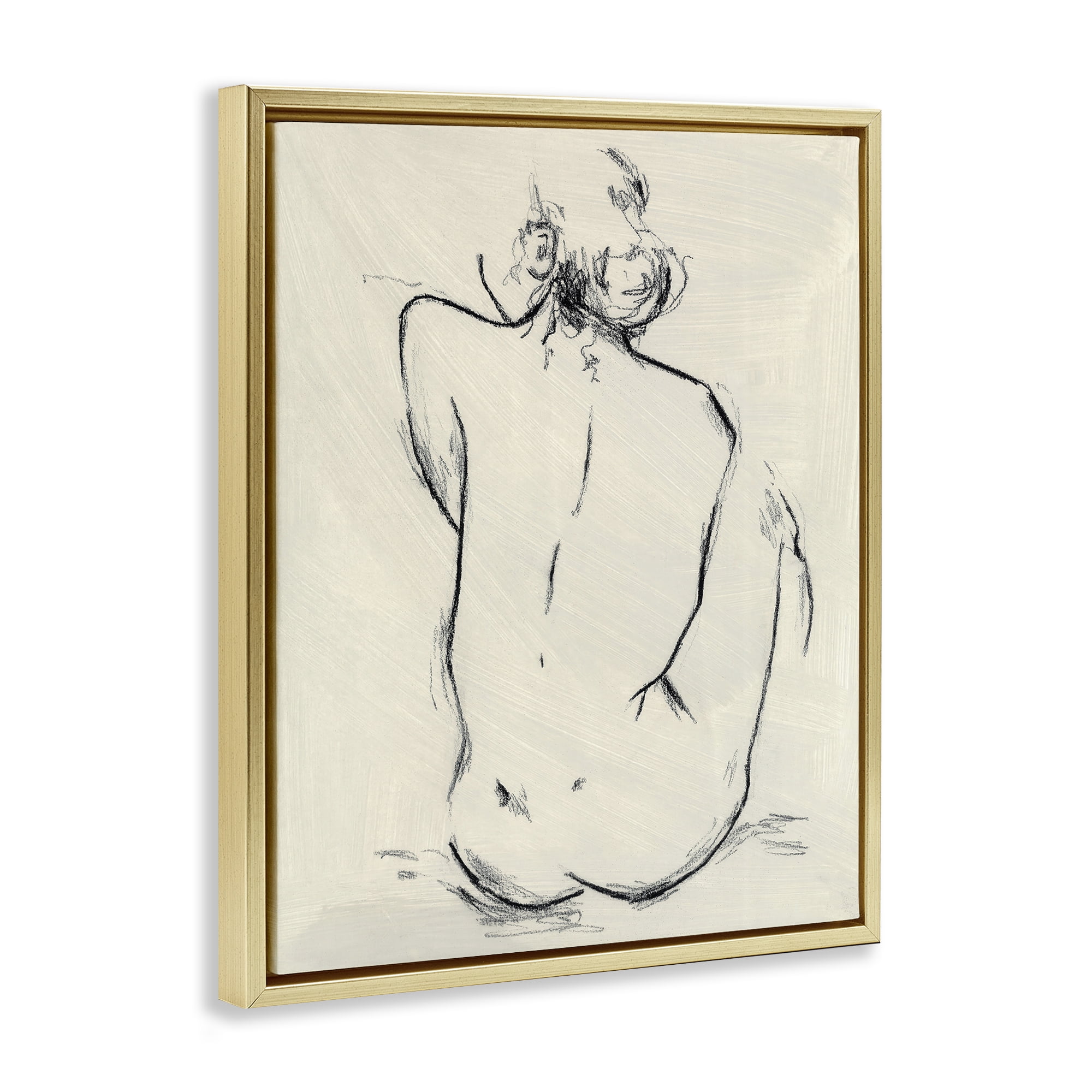 Stupell Industries Nude Sitting Study Gold Framed Floater Canvas Wall Art, design by Chloe Elliot