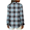 thumbnail image 6 of Women's Long Sleeve Plaid Print Button Up Shirt Tops Blouses Tunics Flared Hem Loose Fit Casual Daily Wear Business Office Outfits Fashion Essential Gift for Women | Sopatenor,Light Blue XL, 6 of 8