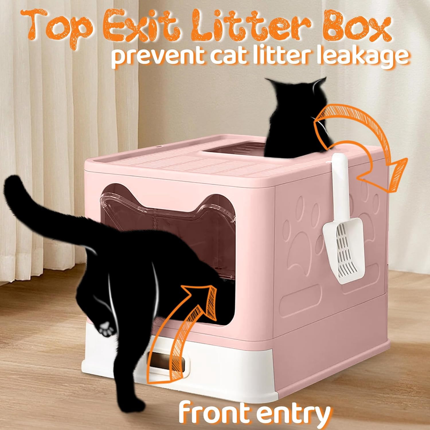 Enclosed Cat Litter Box with Lid Top Exit Covered Metal Stainless Steel Litter Box Leak Proof & Odorless Easy to Clean Including Cat Litter Scoop and Cat Litter Mat