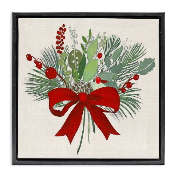 Stupell Industries Farmhouse Merry Berry Bow Black Floating Frame Canvas Art, 18 x 18, by Tava Studios