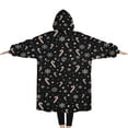 thumbnail image 2 of Oversized Wearable Blanket Hoodie,Black Christmas Candy Cane and Snowflake Pattern Sherpa Blanket Hoodie with Super Pockets,Super Warm Fuzzy Pullover for Women & Men, 2 of 6