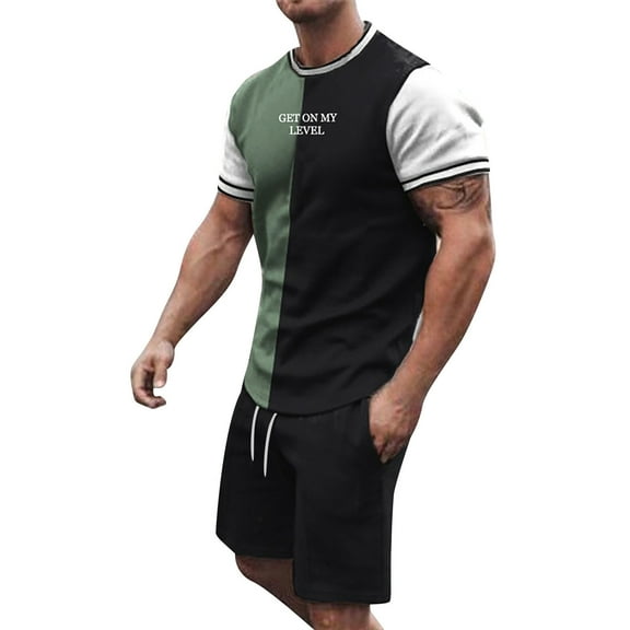 Baqcunre Track Suits For Men Set Men'S 3D Short Sleeve Suit Shorts Beach Tropical Hawaiianss Body Sports Shorts Suit Sports Suit Mens Outfits Tops For Men Army Green L