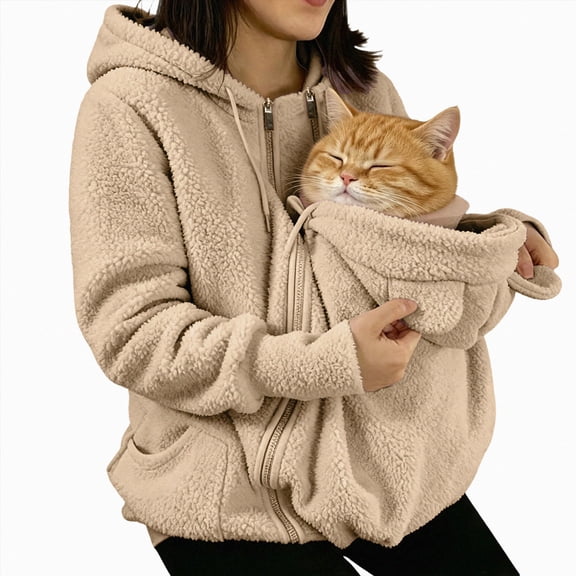 NIEWTR Women Fleece Zip up Hoodie 2 in 1 Baby Wearing Jacket Maternity Winter Coat Thicken Kangaroo Sweatshirt Baby Wearing Outerwear Coat