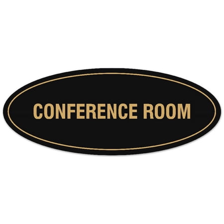 Signs ByLITA Oval Conference Room Sign - Laser-Engraved Lettering | Durable ABS Plastic | Vibrant Colors | Powerful Foam Tape (Black /Gold) - Small
