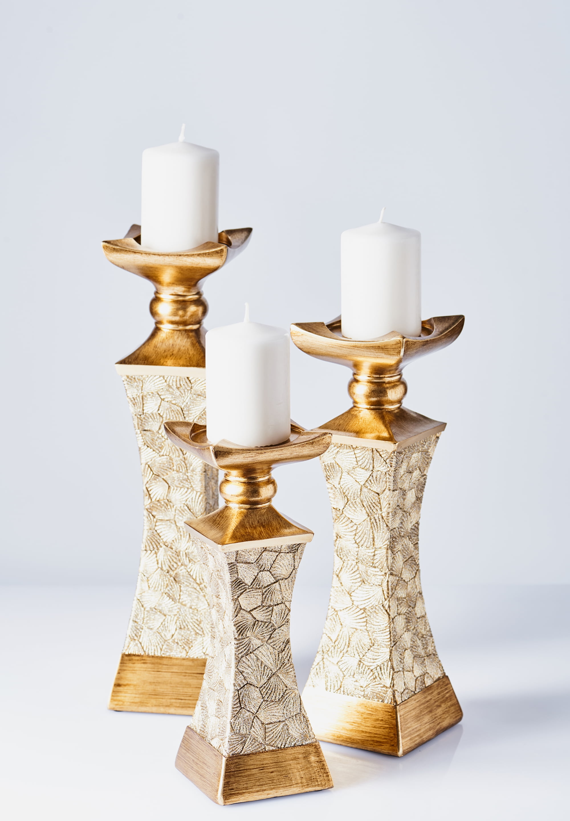 Magari Polyresin Candlesticks, 3 Piece Set, Gold