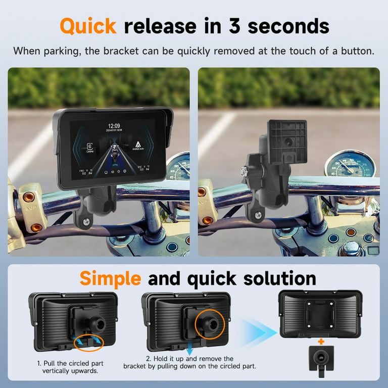 Hikity Motorfiets GPS Draagbare Draadloze CarPlay & Android Auto, 5 Inch IPS Touch Screen Waterdichte Autoradio Bluetooth Ondersteuning Navigatie/Siri/Google Assistent voor Motorfietsen