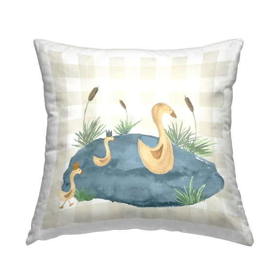 Stupell Industries Gingham Duck Family Decorative Printed Throw Pillow, 18 x 18