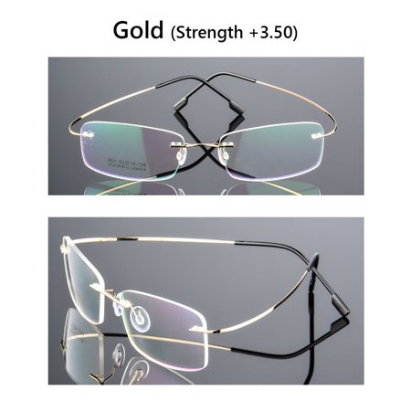 Men and Women Vision Care Ultralight Eyewear Presbyopic Eyeglasses Rimless Memory Titanium Reading Glasses GOLD STRENGTH 3.50