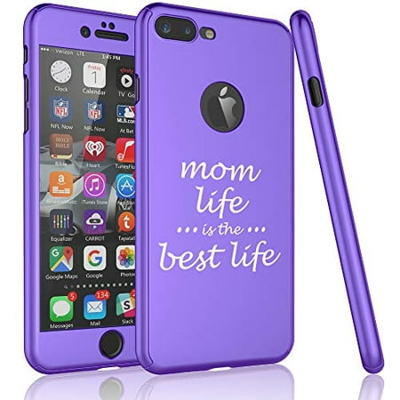 360° Full Body Thin Slim Hard Case Cover + Tempered Glass Screen Protector for Apple iPhone Mom Life is The Best Life Mother (Purple, for Apple iPhone 7 Plus / 8