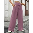 thumbnail image 2 of FUNUONY Wide Leg Pants for Women High Waisted Palazzo Pants Work Casual Flowy Loose Trousers with Pockets Women's Solid Color Ribbed Brushed Elastic Waist Casual Pants Purple S, 2 of 9