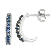 MyDiamondBox 925 Sterling Silver Diamond Hoop/Huggies Earrings with blue sapphire, J Hoop Earrings for Women
