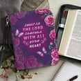 thumbnail image 4 of ZUXONGSY Butterfly Flower Print Bible Cover Case for Women Trust In The Lord Leather Bible Cover with Sturdy Handle Bible Protective with Detachable Strap Scripture Bag, XL, 4 of 7