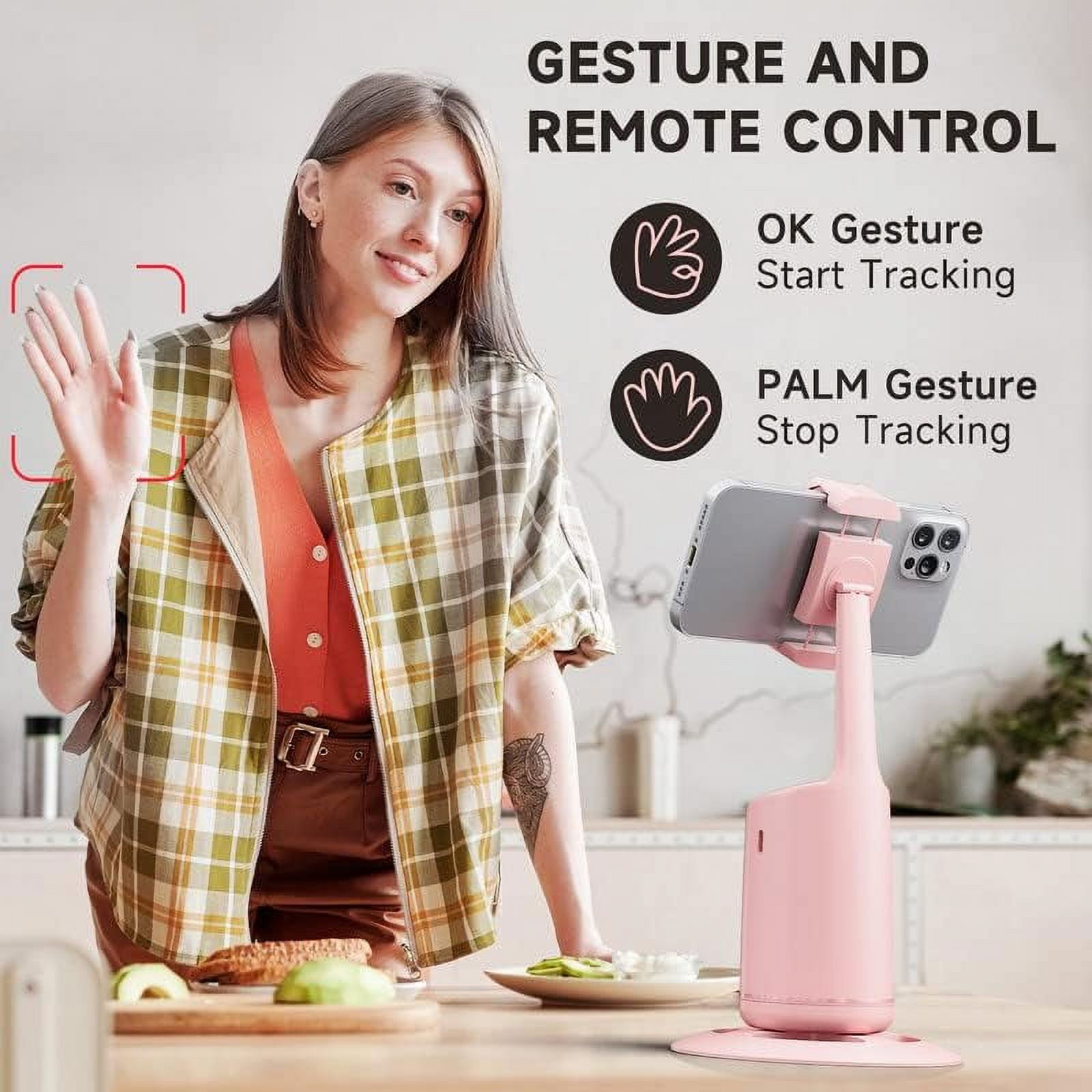 PINHEN Auto Face Tracking Tripod, 360° Rotation Auto Tracking Phone Holder, No App, Phone Camera Mount with Remote and Gesture Control, Rechargeable Smart Shooting Holder for Video Recording, Tiktok