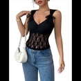 thumbnail image 1 of Tops de Encaje para Mujer, Camisola con Cuello en V, Sin Mangas, Estilo Y2K, para Salir, A . Negro M, 1 of 10