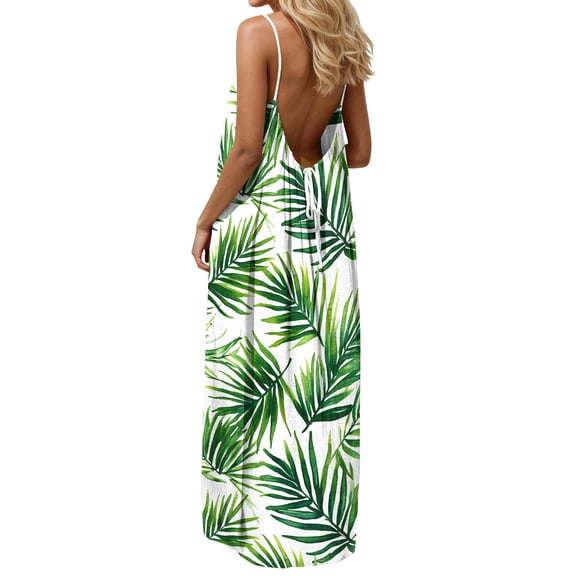 Vetsdori Womens Sleeveless Maxi Dresses Floral Print Tank Slip Dress Plus Size Holiday,Summer Sundress Crew Neck Dress for Women Backless Ice Slik