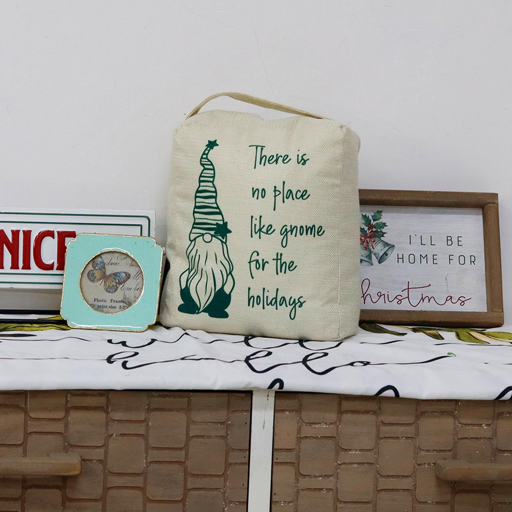 Parisloft Christmas Weighted Fabric Door Stop with handle - There Is No Place Like Gnome for the Holiday, Christmas Decor