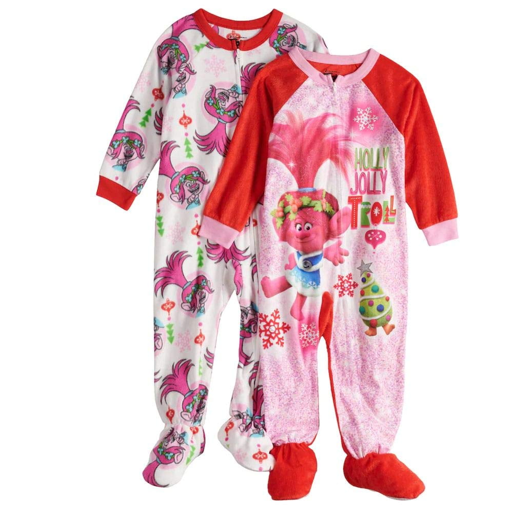 Trolls Poppy Toddler Girls Sleeper Pajamas Size 7/8 Plus Bath Towel & Face Cloth and Bubble Bath Pink 