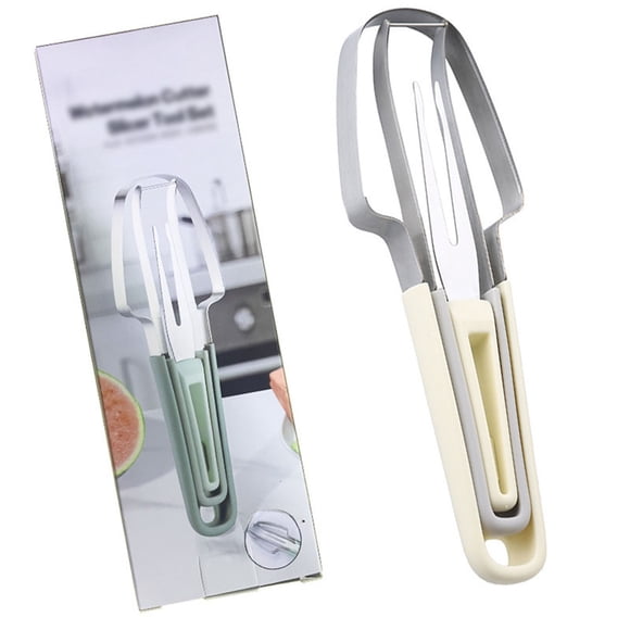 Cortador rebanador de tenedor de sandía de acero inoxidable de portabilidad 3 en 1 for cocina de Camping