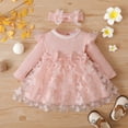 thumbnail image 4 of PatPat 2pcs Baby Girl Pink Mesh Dress Set,Ribbed Long Sleeve Splicing 3D Butterfly Appliques Princess Dress Pageant Party Birthday Wedding Flower Girl Dress,0-3T, 4 of 7