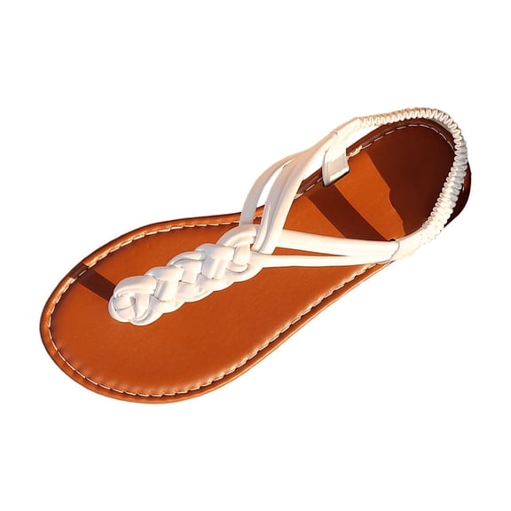 hoksml Women's Braided Thong Flat Sandals Open Toe Slingback Bohemian Summer Beach Shoes for Ladies