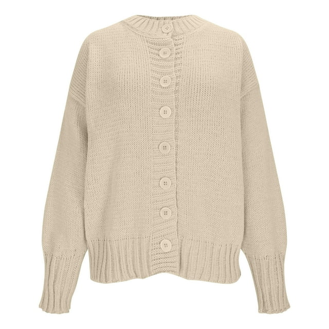 Womens Cardigan Sweaters Women's Solid Color Long-Sleeved Button-Knit Cardigan Sweater Coat
