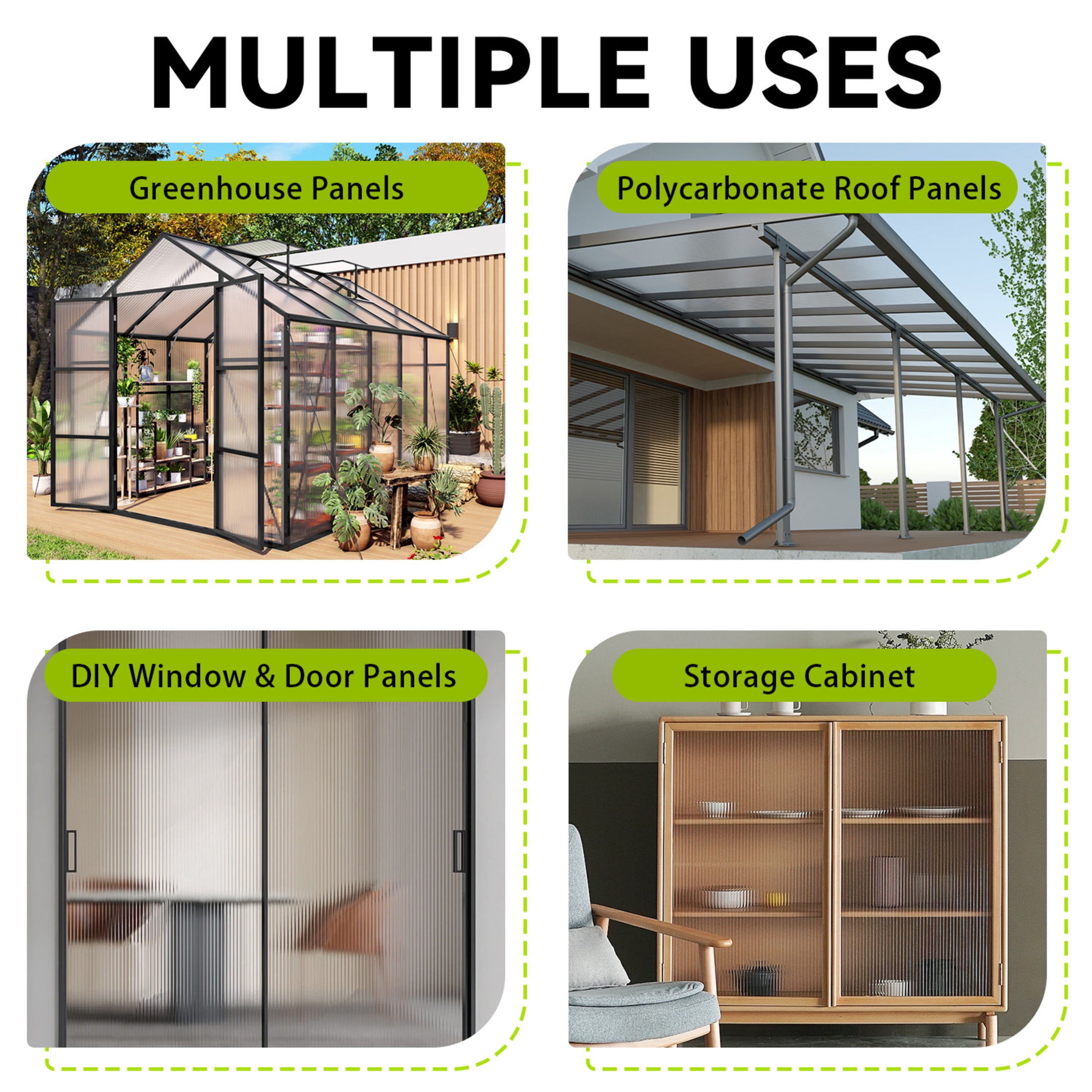 Noble House 10 Pack Twin-Wall Polycarbonate Greenhouse Panels, 4' x 2' UV-Protected Sheets, Transparent
