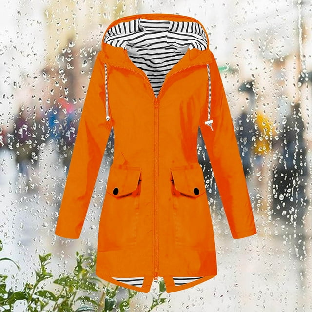 Puntoco Chaqueta de lluvia de color sólido para mujer con capucha al aire libre a prueba de viento suelta con abrigo de bolsillo Puntoco Puntoco-1212