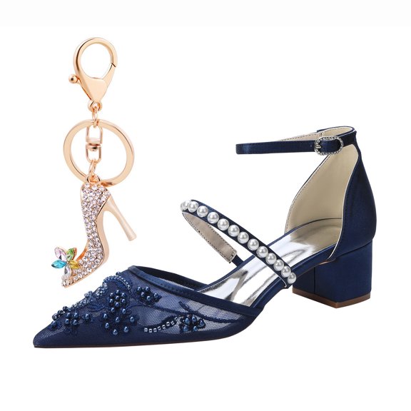 Women's Pumps Buckle Strap High Heel Tulle Embroidery Rhinestones Pearls Fashion Wedding Shoes