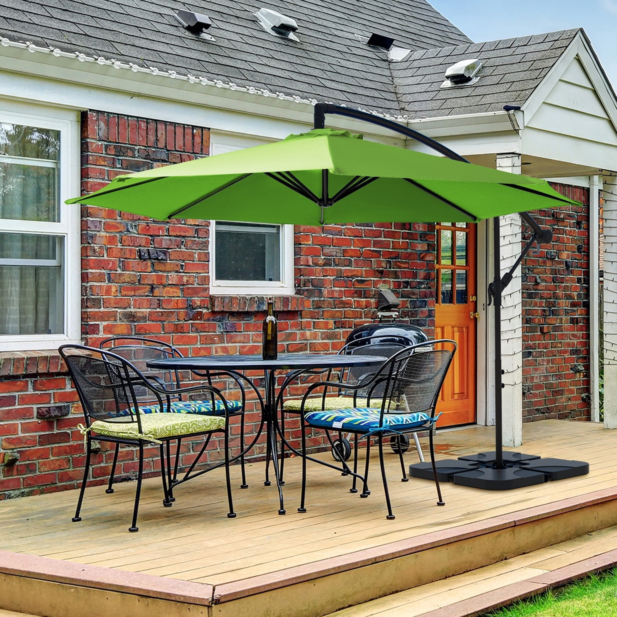 WULFUL 10ft Offset Hanging Outdoor Cantilever Patio Umbrella for Garden, Green