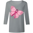 thumbnail image 4 of Fgnfyis T-Shirts pour Femmes Sensibilisation au Cancer Haut Décontracté Col Rond Manche Trois Quarts Design Imprimé pour Usage Quotidien et Occasions Festives Printemps Été Automne Hauts pour Femmes Gris P, 4 of 4