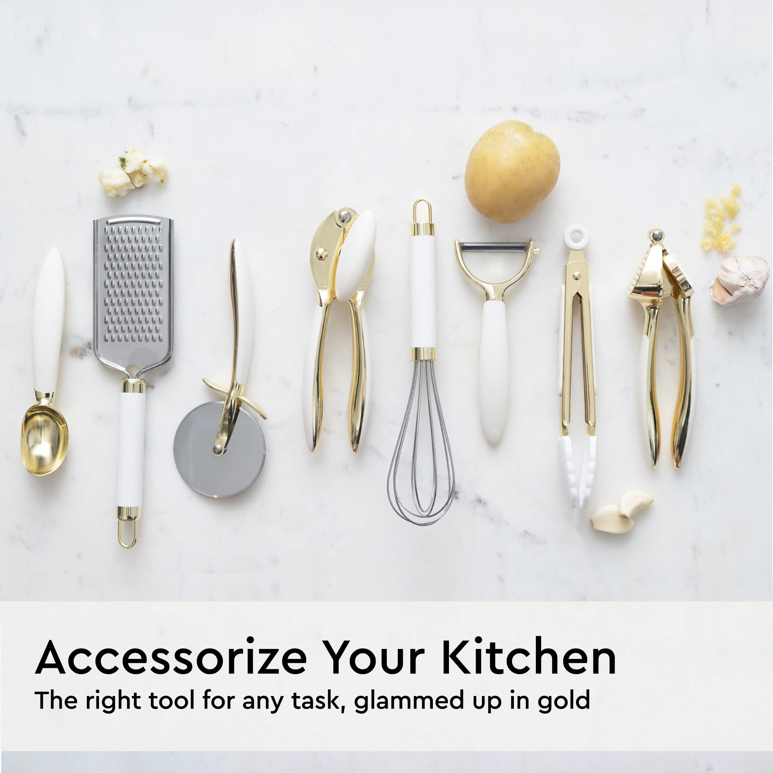 STYLED SETTINGS White Silicone and Gold Kitchen Utensils Set for Modern  Cooking and Serving, Stainless Steel Gold Cooking Utensils and Gold Serving  Utensils- Luxe White and Gold Kitchen Accessories : Health & Household 