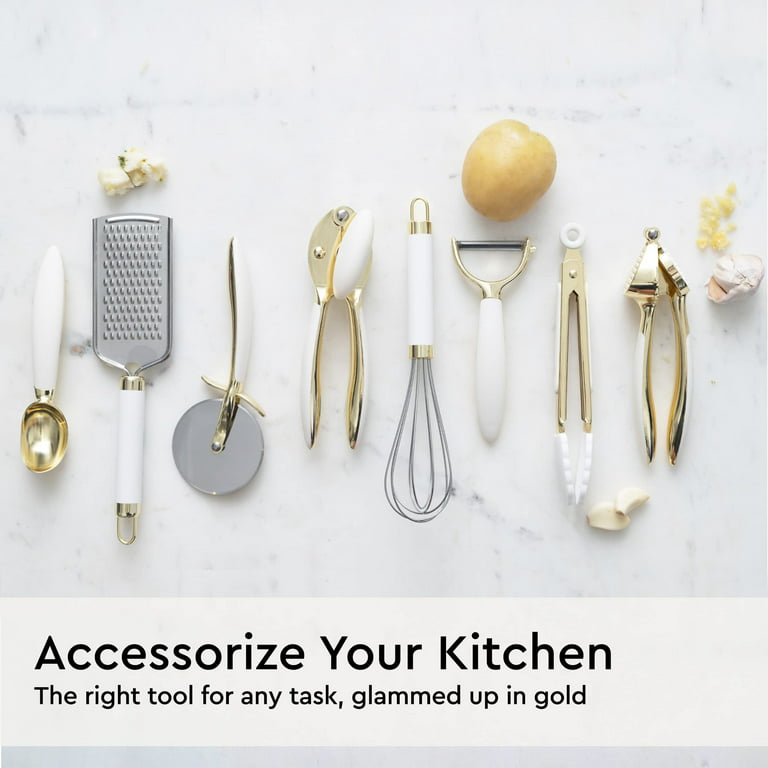 White & Gold Kitchen Tools and Gadgets - Luxe 8PC Cooking Tools and Gadgets  with Anti-Slip Handles, Gold Utensils Set, Gold Kitchen Accessories and  White Kitchen Utensil Set,Premium Kitchen Gadget Set 