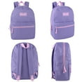 thumbnail image 5 of Classic Solid Color 17 Inch Backpack with Front Zipper Accessory Pocket, Dual Zipper Closure & Padded Shoulder Straps for Work, Office, Gym, Sports, Travel, Commute & Recreation in Purple, 5 of 6