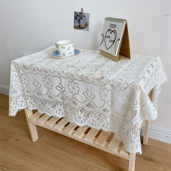 Verdant Touch Nappe de table en dentelle à motif creux doux confortable simple dentelle décorative tissu de fond pour maison café dentelle blanche 90 x 90 cm