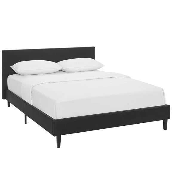 Platform Bed Frame, Full, Black, Faux Vinyl Leather, Hotel Bedroom, Modern Contemporary, HB38040
