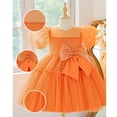 thumbnail image 4 of Wdgfv Sparkly Sleeve Girls Dress Bow Detail Toddler Party Gown Formal Tutu Pageant Outfit For Birthday Photoshoot Orange 7-8 Years, 4 of 9