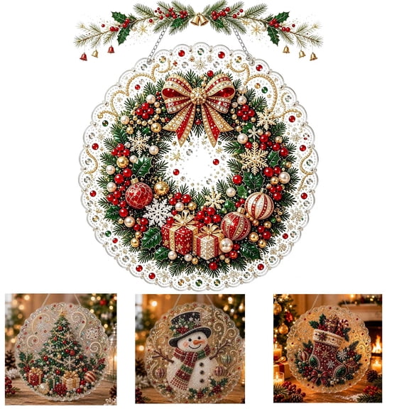 DIY Christmas Pearl Diamond Painting Art Kit with Frame, Christmas Ornaments for Adults, Relaxing & Beginner-Friendly Pearl Diamond Painting Hanging Kit for Home Wall Decor