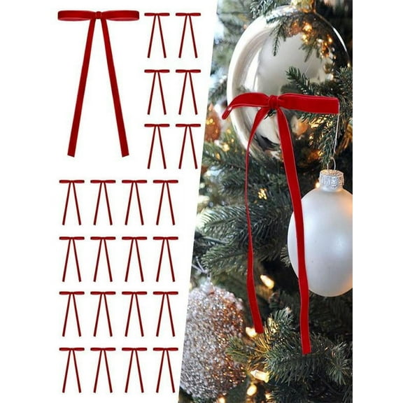 24 Pcs Red Velvet Bows For Christmas Tree Bows Door Garland Decor Vintage Velvet Ribbon Bows For Xmas Home Decor Wedding Outdoor Indoor Black,Red,Green,Yellow