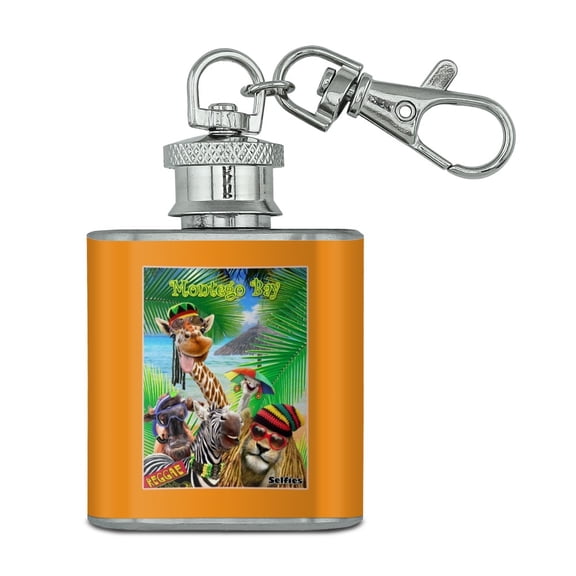 Montego Bay Jamaica Giraffe Zebra Lion Stainless Steel 1oz Mini Flask Key Chain