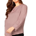 thumbnail image 3 of Elegant Solid Round Neck Top Long Sleeve Dusty Pink Plus Size Blouses (Women's), 3 of 4