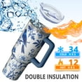 thumbnail image 5 of OBREWU Blue Pioneer Flower and Bird Tumbler with Handle and Lid,Blue Pioneer Flower and Bird 40oz Double Wall Vacuum Insulated Tumbler,Cups Gift for Women and Men, 5 of 7