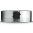 thumbnail image 2 of Tungsten Lucky Charm Four Leaf Clover Band Ring 8mm Men Women Comfort Fit Brushed Gray Flat Cut Black Polished, 2 of 4