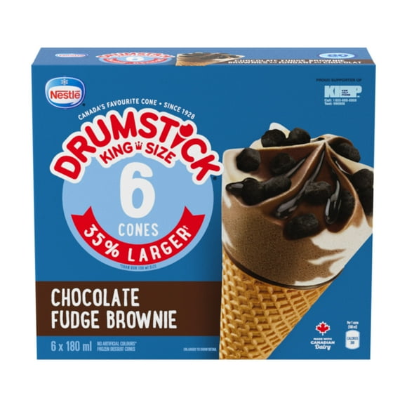 Chocolate Fudge Brownie Cones, King Size, Chocolate & Vanilla Flavoured Frozen Dessert, Brownie Pieces, Chocolatey Ripple, Crispy Wafer Cone, Crafted in Canada, Canadian Dairy, 1080 mL
