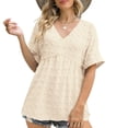 thumbnail image 3 of Blusa plisada con cuello en V para mujer, blusa plisada con cuello en V, suave y transpirable, a la moda, cómoda para la piel, color albaricoque XXL, 3 of 5